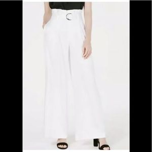 Bar III paperbag waist wide leg pants white 8